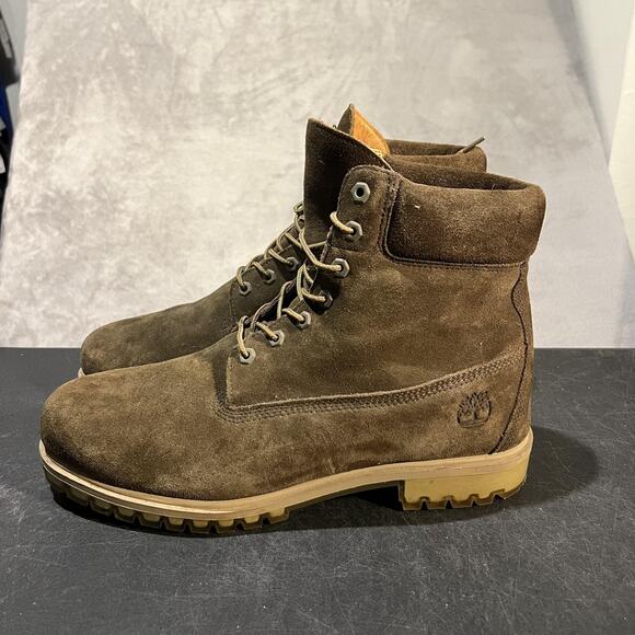 Timberland Premium Boots Mens 13 Olive Green Suede 6-Inch Lug Sole Padded Collar main image 6